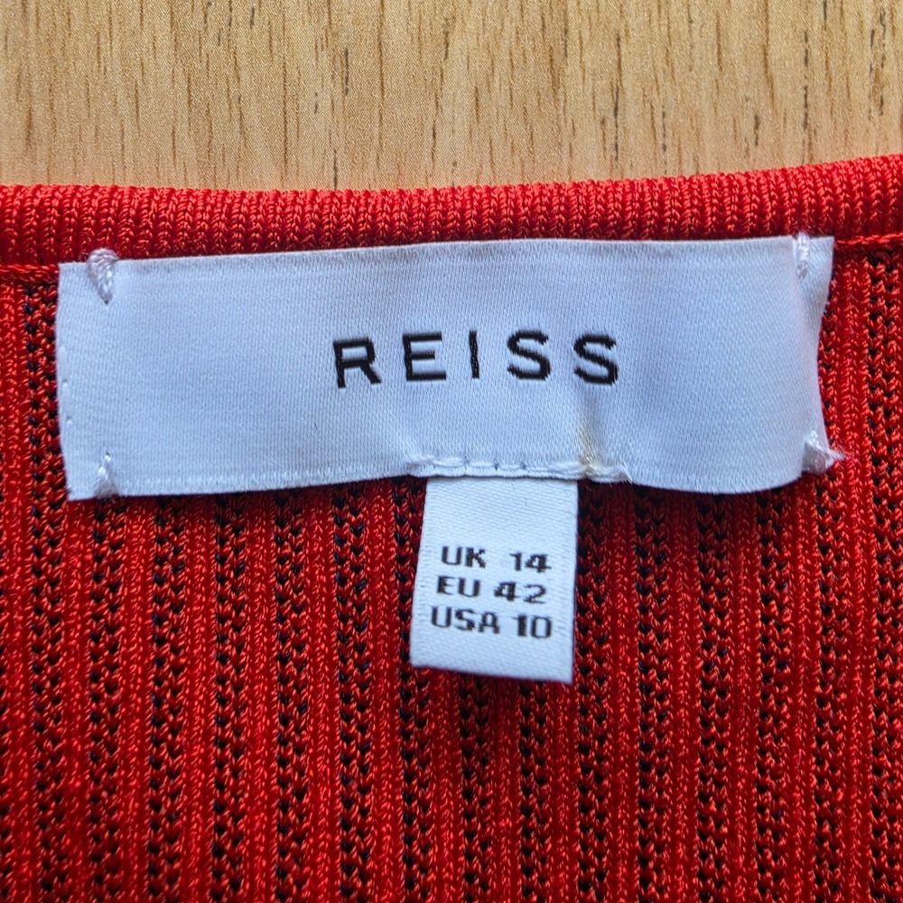 Reiss Charlie Ribbed Knit Midi Tank Dress Womens 10 Red Striped Slit - Picture 4 of 8